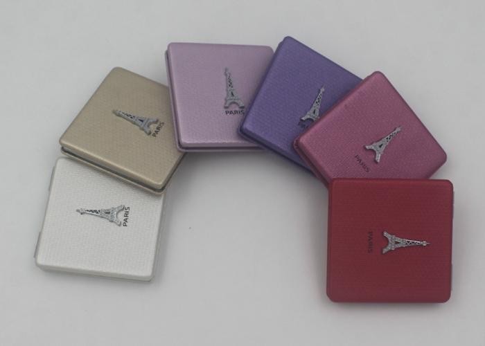 Colorful Faux Leather Travel Square Makeup Mirrors with Iron Tower
