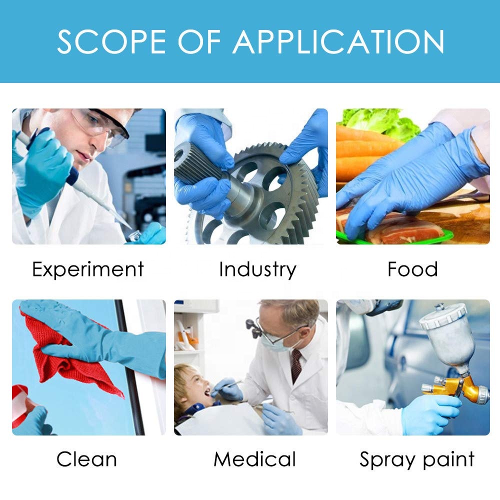 Safety Hand Latex Gloves, Powder-free Medical Surgical Disposable Blue Rubber Mechanic Nitrile Gloves