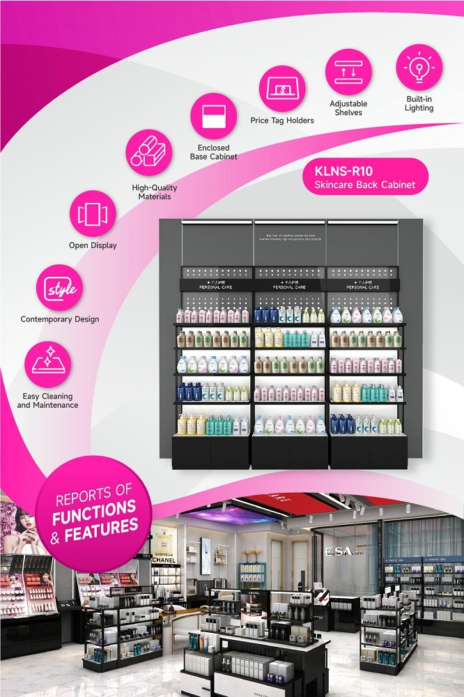 KLNS-R10 Adjustable Shelves Skincare Display Cabinet with 5mm Thick White Glass