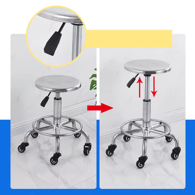 Stainless Steel Structure Lab Stool Round Cushion Adjustable Chair For Office And Laboratory Use