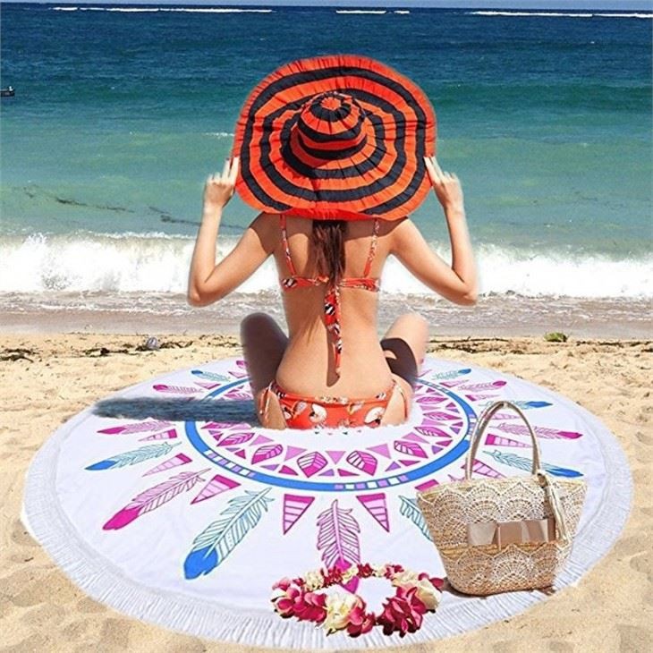 Camping Rug, Beach Blanket Silky Soft 85"x72" Boho Sand Proof Beach Blanket Sand Proof Mat with Corner Pockets