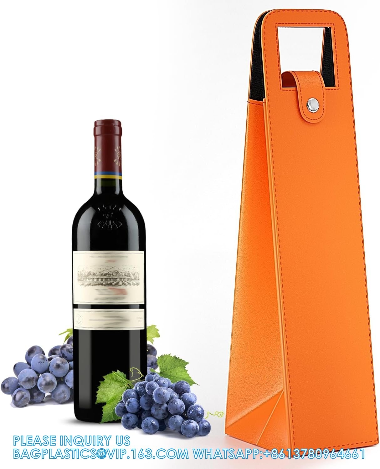 Leather Wine Gift Bag 16.1x3.5x3.5 In, Wine Gift Tote Bag, Reusable Clasp Gift Wine Bag, Portable Wine Protector