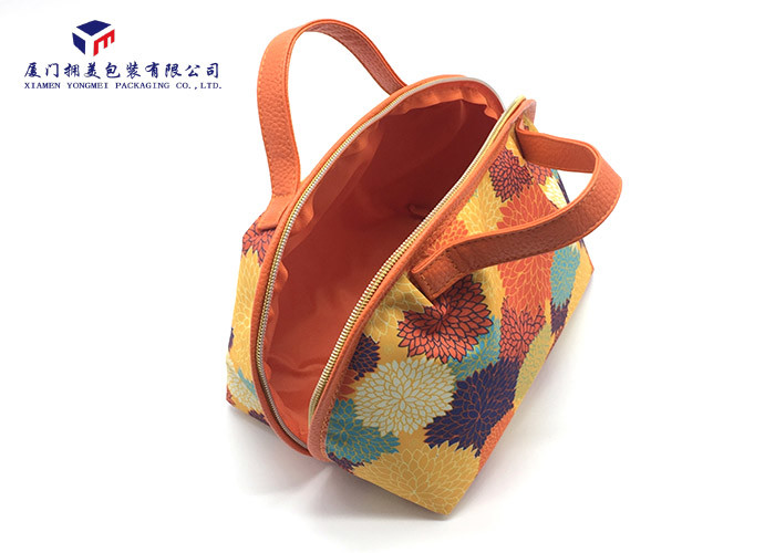 Fashion Lady Handbag Fabric Makeup Bag Orange Leather Handle Size 21X14X16cm