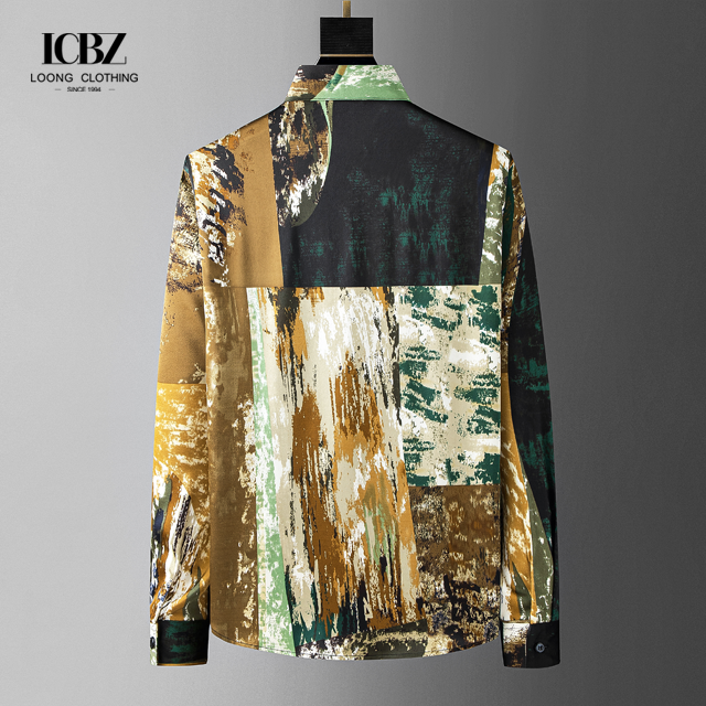 Nonwoven Autumn Casual Custom Korean Printed Long Sleeve Plus Size Cotton Print Shirt For Men Quantity 1000