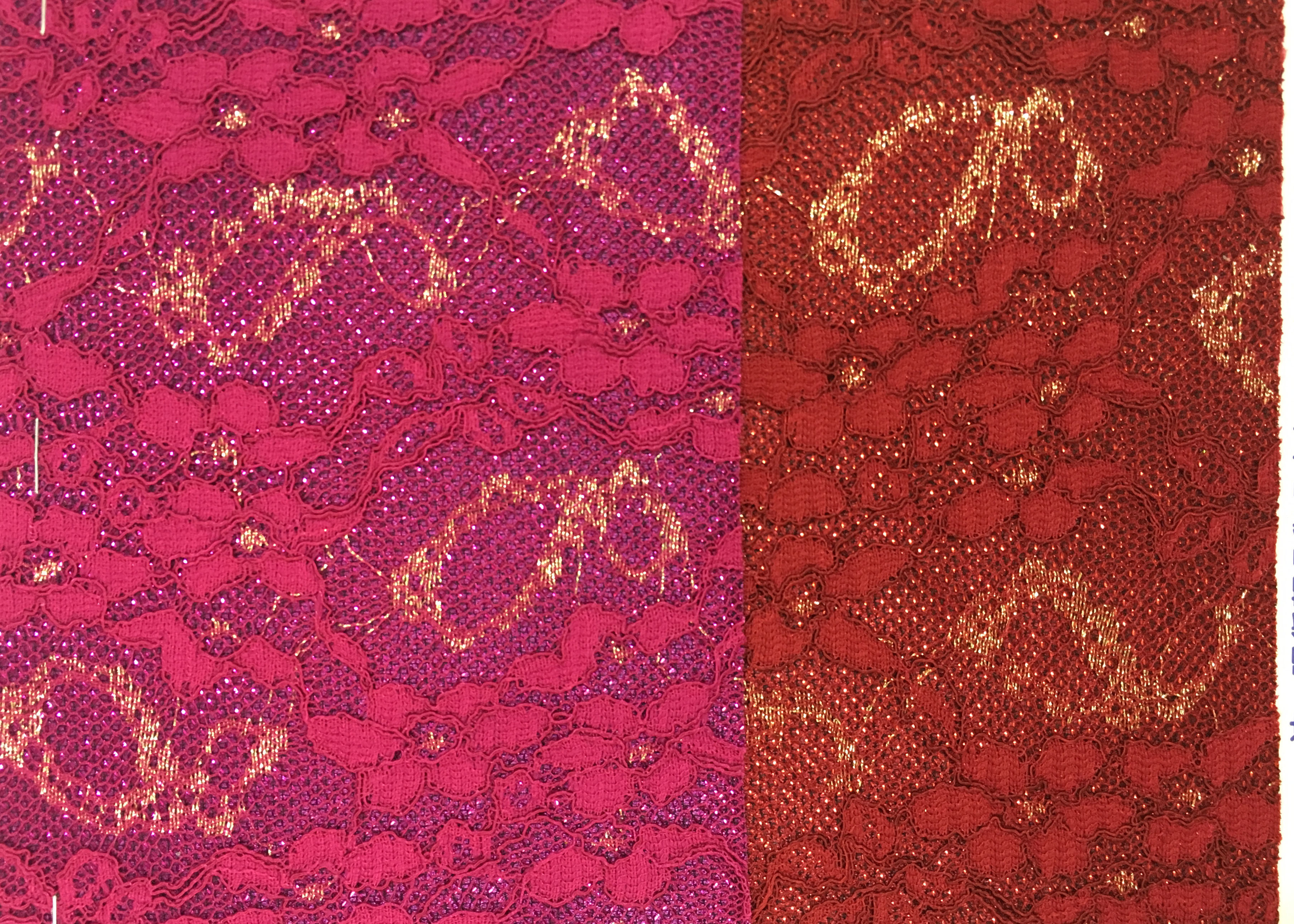 Red Golden Embroidery Sequin Lingerie Lace Fabric For Wedding Dress , Decoration Lace Fabric