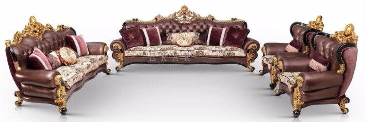 Baroque Style Cover Leather Sofa Set Living Room Furniture