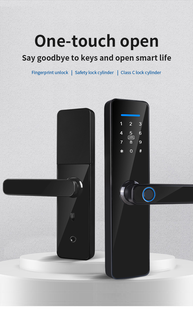 CE RoHS Biometric Fingerprint Door Lock Works With Password IC Card Key Smart APP