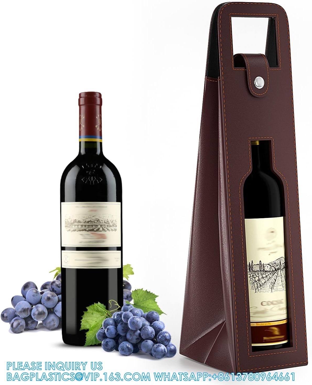 Leather Wine Gift Bag 16.1x3.5x3.5 In, Wine Gift Tote Bag, Reusable Clasp Gift Wine Bag, Portable Wine Protector