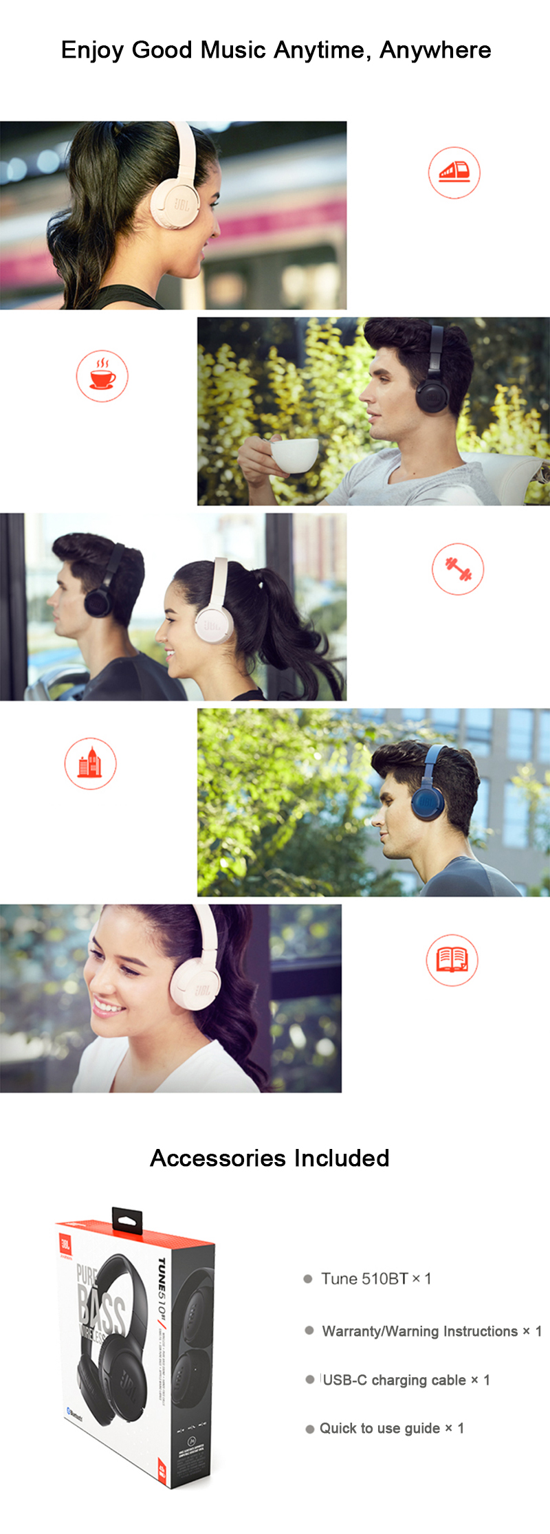 TUNE 510BT Over-Ear Wireless Bluetooth V5.3 Noise Cancelling Headphones & Earphones LED Battery Indicator Microphone Gaming