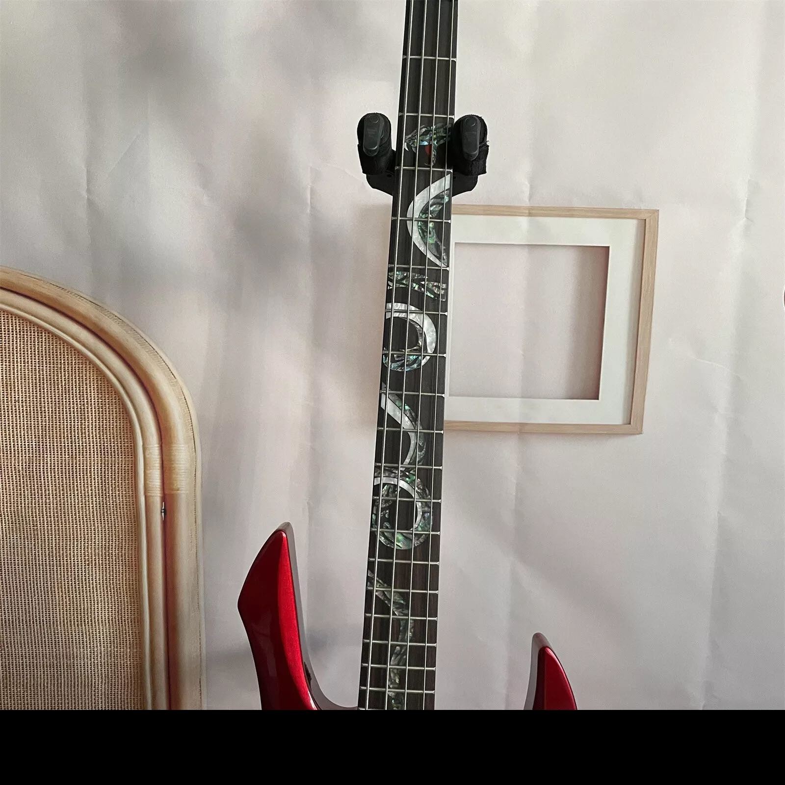 Custom Special Irregular Body Shape Transparent Red Electric Bass Guitar 4 Strings Basswood Body