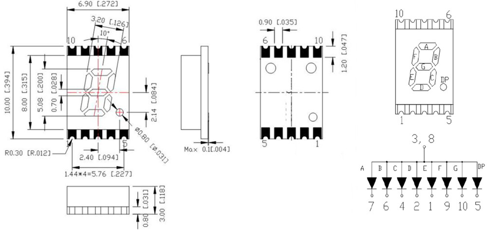 Multicolor 7 Segment LED 1 Digit , 0.28 0.36 0.39 0.56 Inch 7 Segment Serial Display
