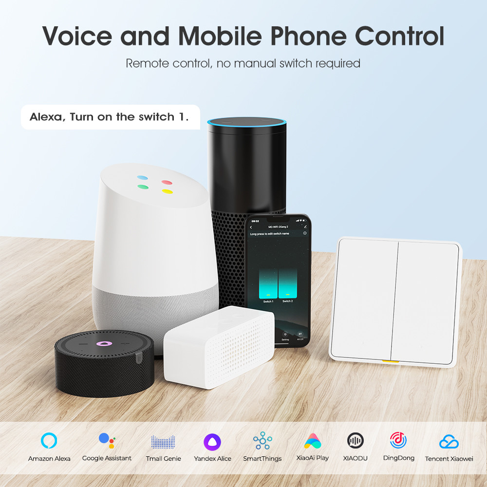 Tuya WIFI RF433 Smart Wall Light Button Push Switch 110-250v No Neutral Wire Single Fire Timing Voice App Tmall Genie, Alexa, Google Home