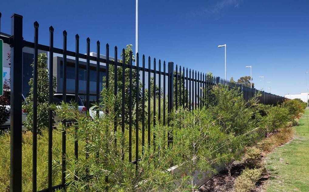 Black powder coated spear top galvanised tubular metal fence
