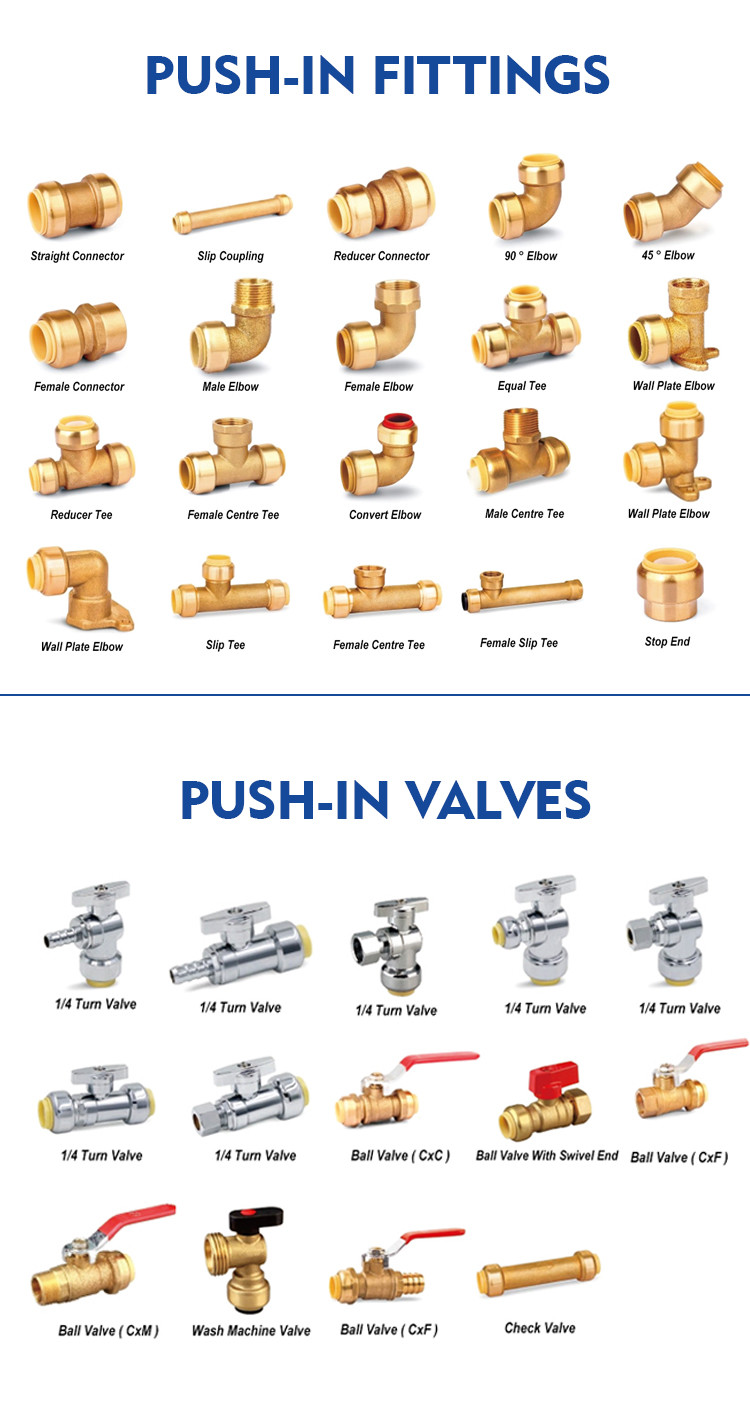 Brass Push Quick Connect Fittings Lead Free PEX AL PEX Pipe Fittings