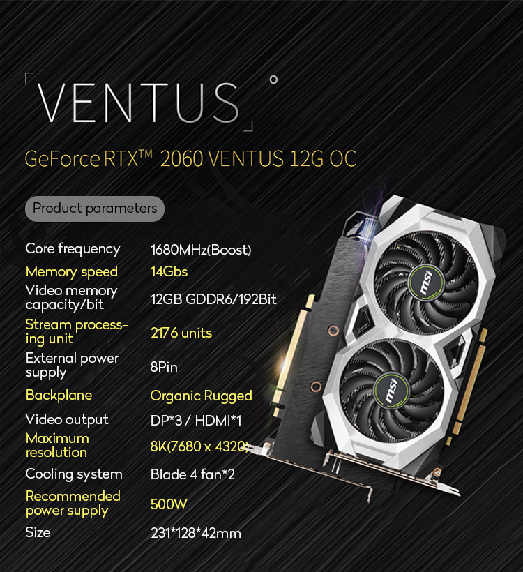 GeForce RTX 2060 Graphics Card VENTUS 12G OC Overclocked Version Computer Graphics Card