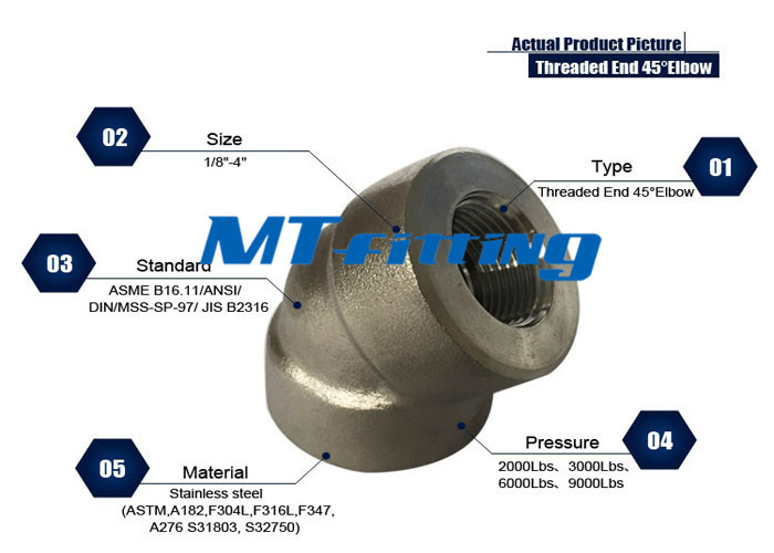 ASME B16.11 High Pressure F316 / 316L Stainless Steel Elbow 2000LBS