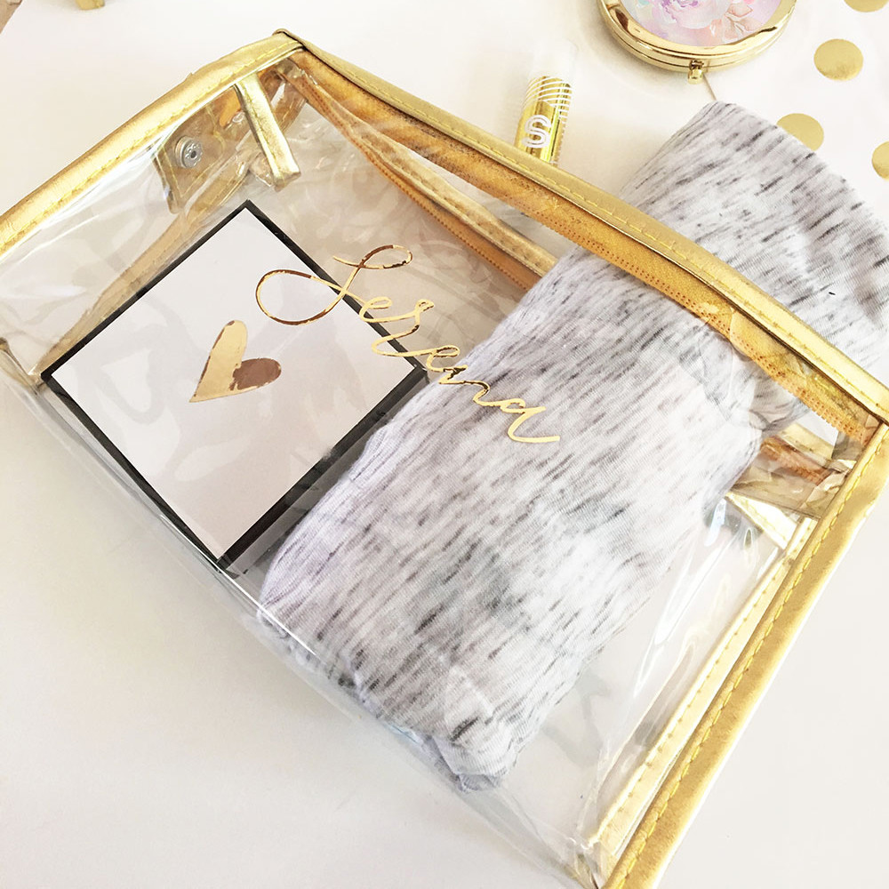 Personalized Clear See-Through Cosmetic Bags Transparent/Gold Travel Pack
