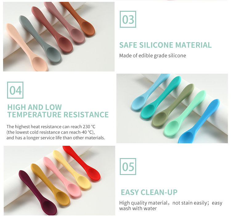 Safe BPA Free Silicone Infant Spoons Non Toxic Microwaveable