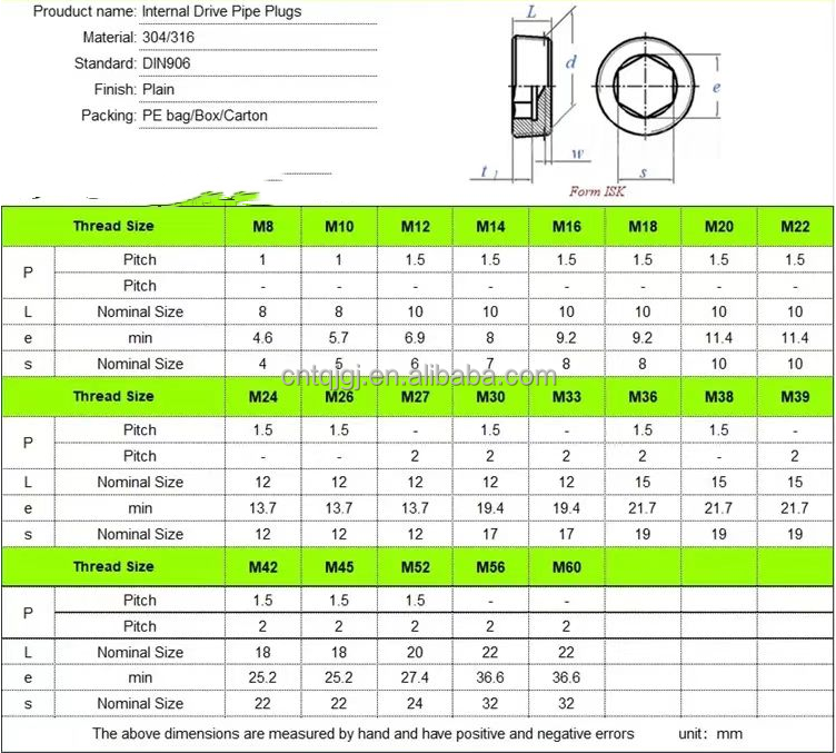 Zinc Coated Pipe Plug for Pipe Systems DIN906 Hexagon Socket Design Made of Stainless Steel and Titanium