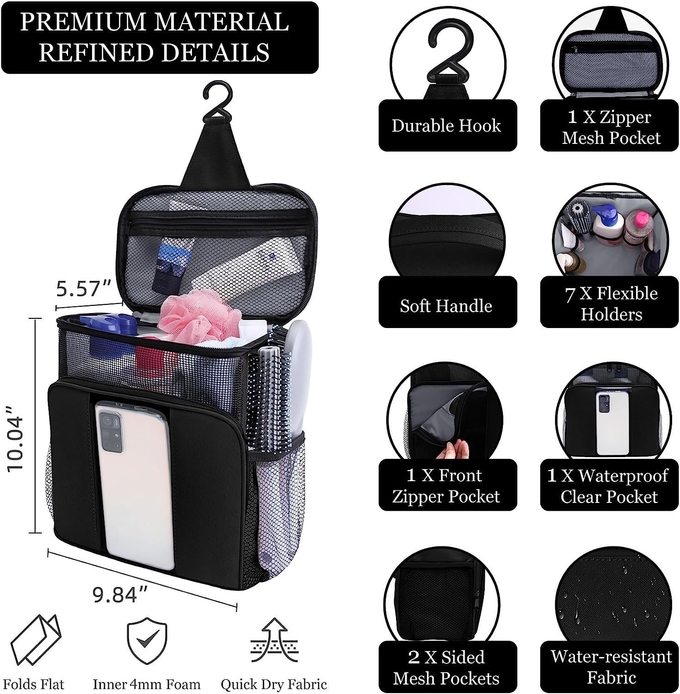 Black And Pink Thermal Insulated Rectangular Toiletry Travel Organizer For Food
