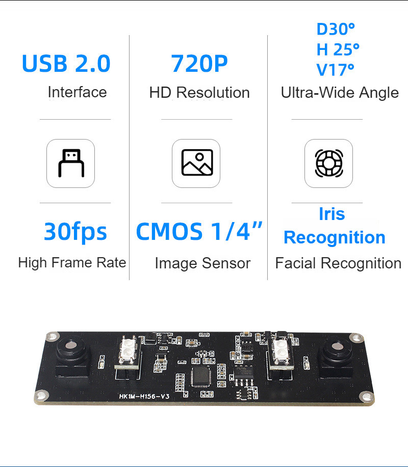 HK5M-H156 HD 5MP Iris Recognition USB Computer Camera Industrial Module 1080p Infrared Light H150 Pixel Size 3.0μm x 3.0μm