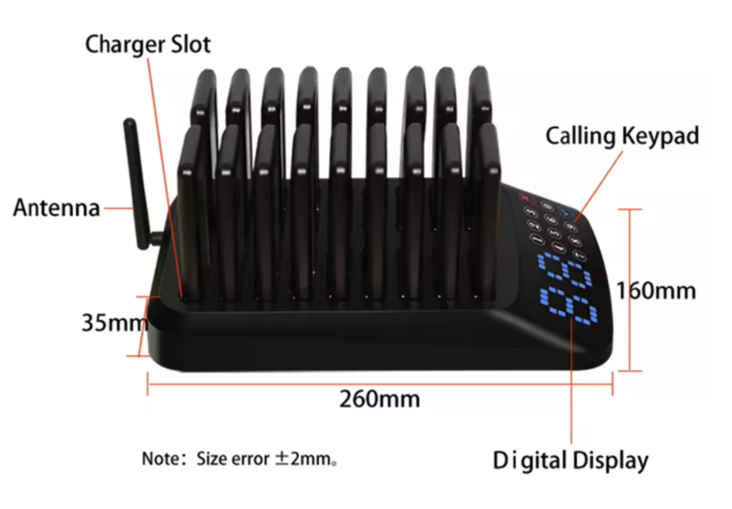 16 Vibrating Coaster Pagers for Customer Queuing Wine Red Pager and 300mAh Lithium Battery