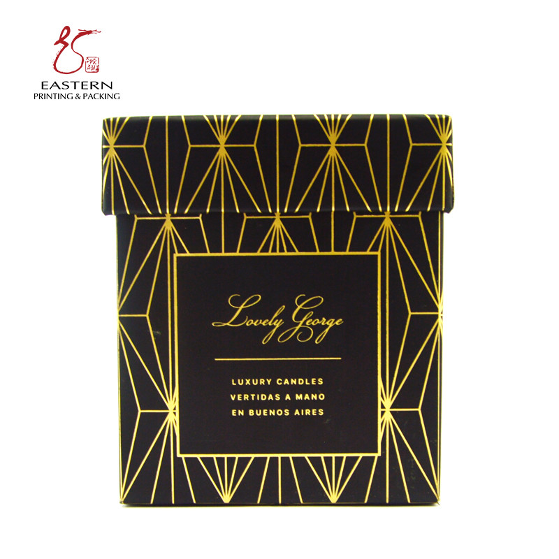 Black Silk Ribbon 157gsm Coated Paper Candle Packaging Box With Lid