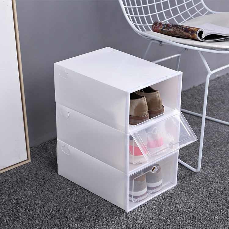 Durable Transparent Shoe Box Organizer , One Side Door Shoebox Plastic Storage