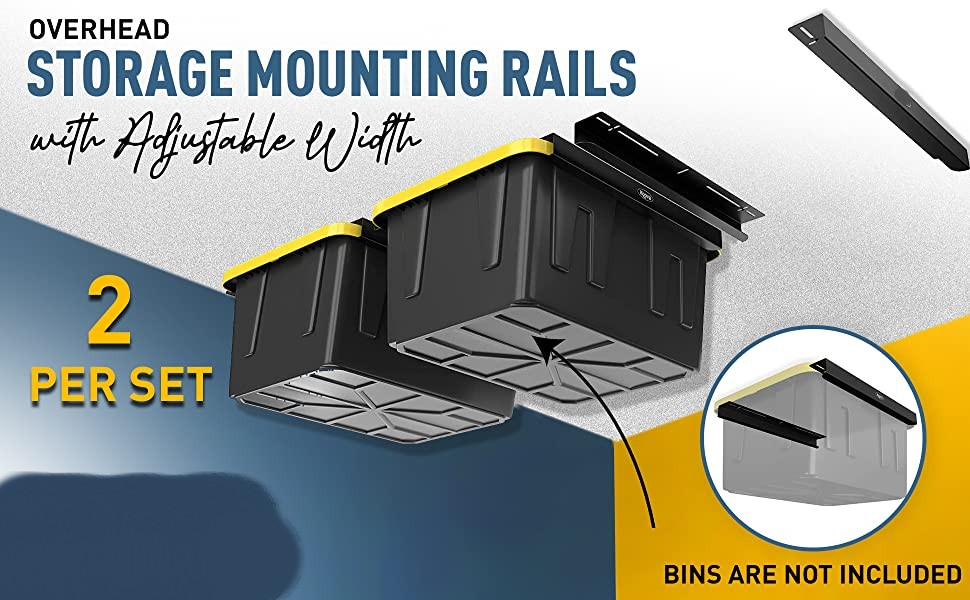 Adjustable Garage Container Storage System with Single Tier Overhead Storage Bins Rack