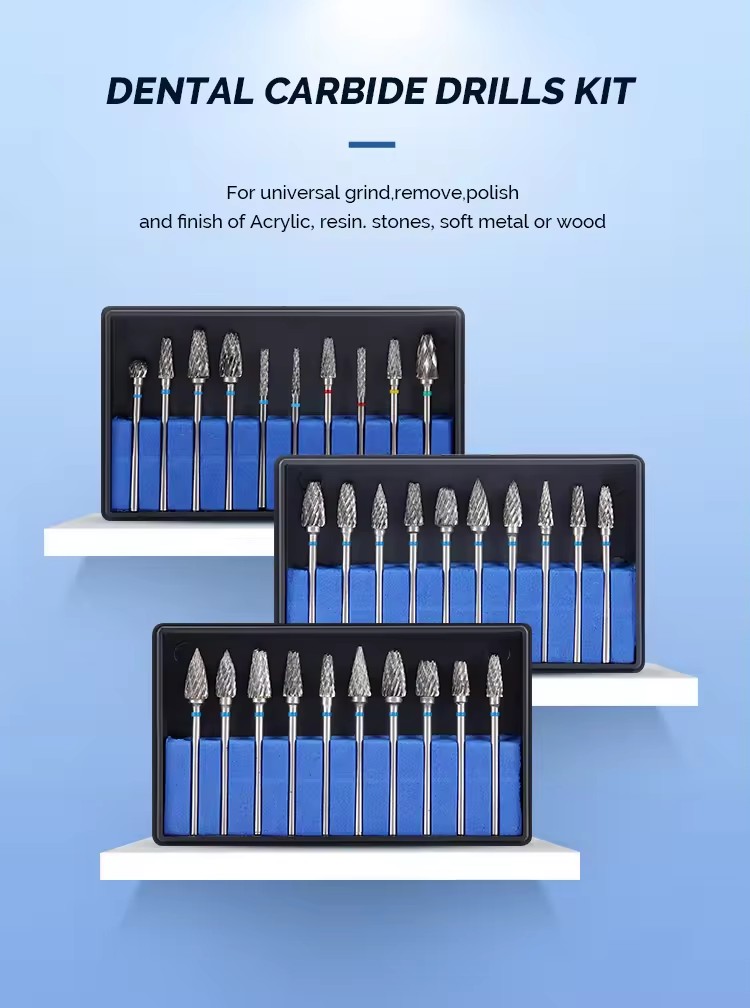 Dental Lab Use Tungsten Carbide Burs 10pcs/Set Dental Carbide Drill Kit For Micromotor