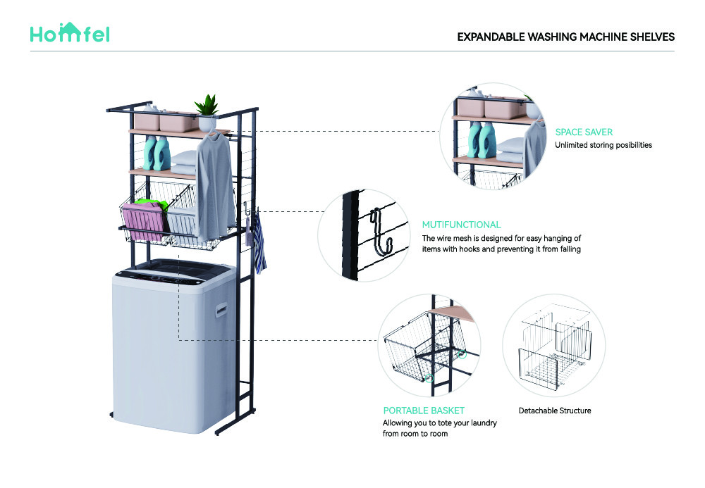 Pull Out Expandable 3-Tier Laundry Room Shelf Over The Washing Machine Storage Rack Space Saver Shelving Units With Rod