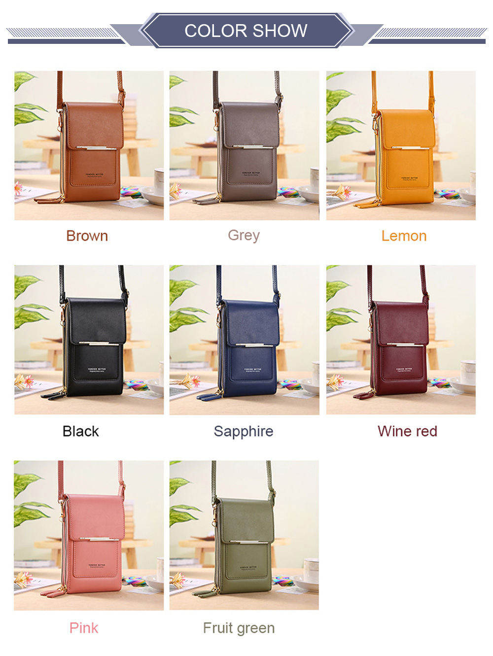 Mirror Touch Screen Mobile Phone Bag Wallet Card Case Female Shoulder Bag