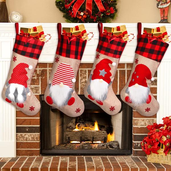 Christmas Stockings Unique 3D Gnomes Stockings Santa Claus Fireplace Hanging