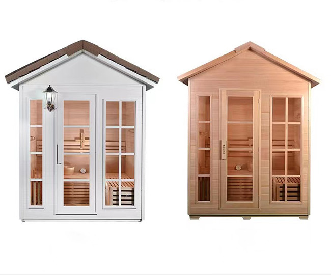 Garden Traditional Steam Sauna Room , Canadian Hemlock Barrel Outdoor Sauna