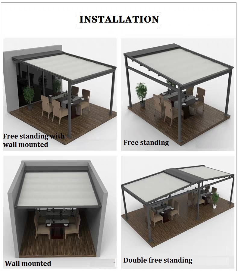 Aluminum Retractable PVC Pergola Canopy,retractable Roof Awning Pergola Hotels