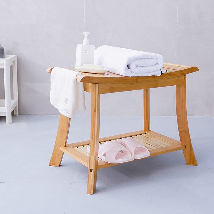 FSC Certificated Non Slip Bamboo Shower Bench Waterproof Seat Towel Holder