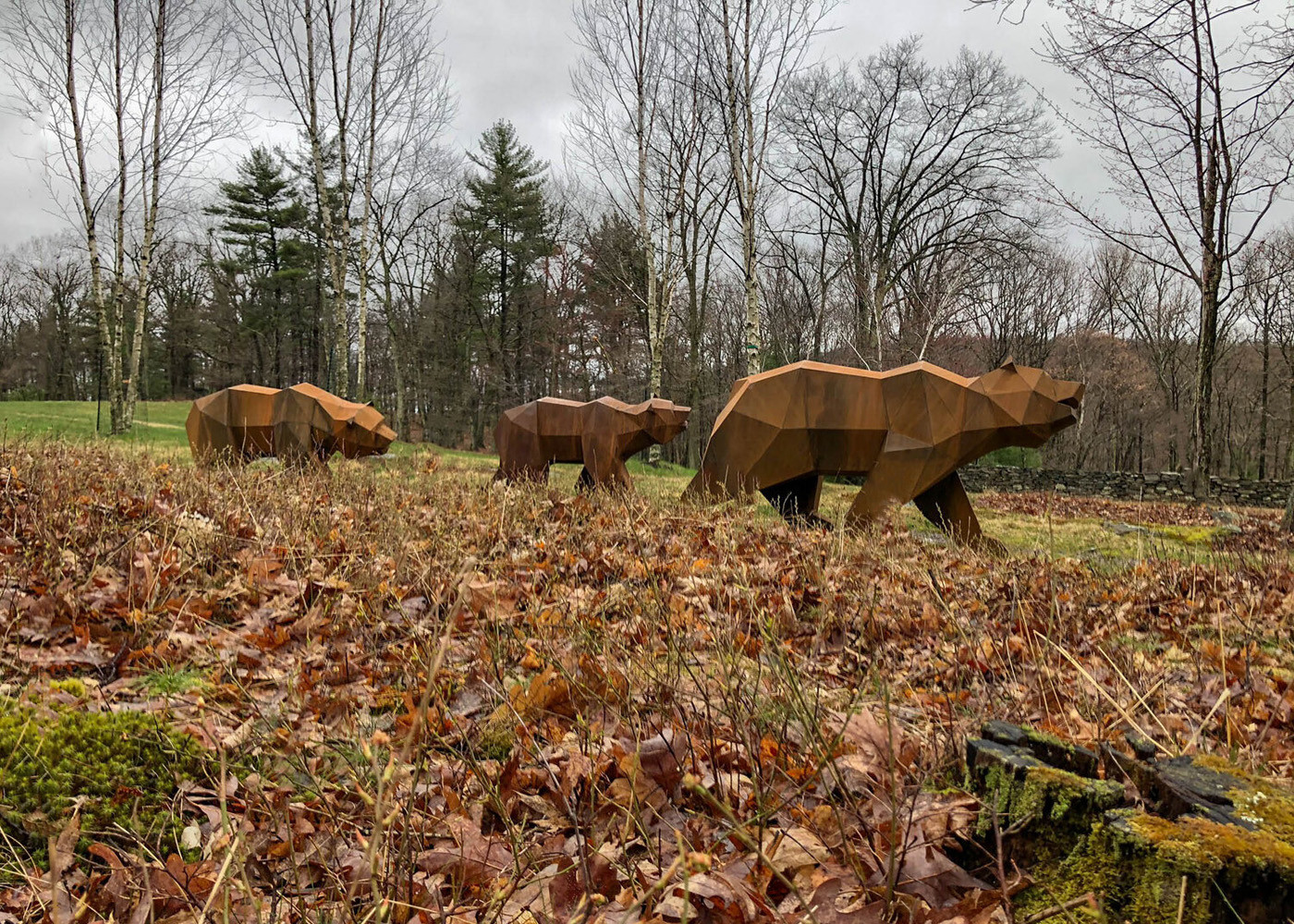 Outdoor Decoration Rusty Steel Geometry Family Bear Sculpture