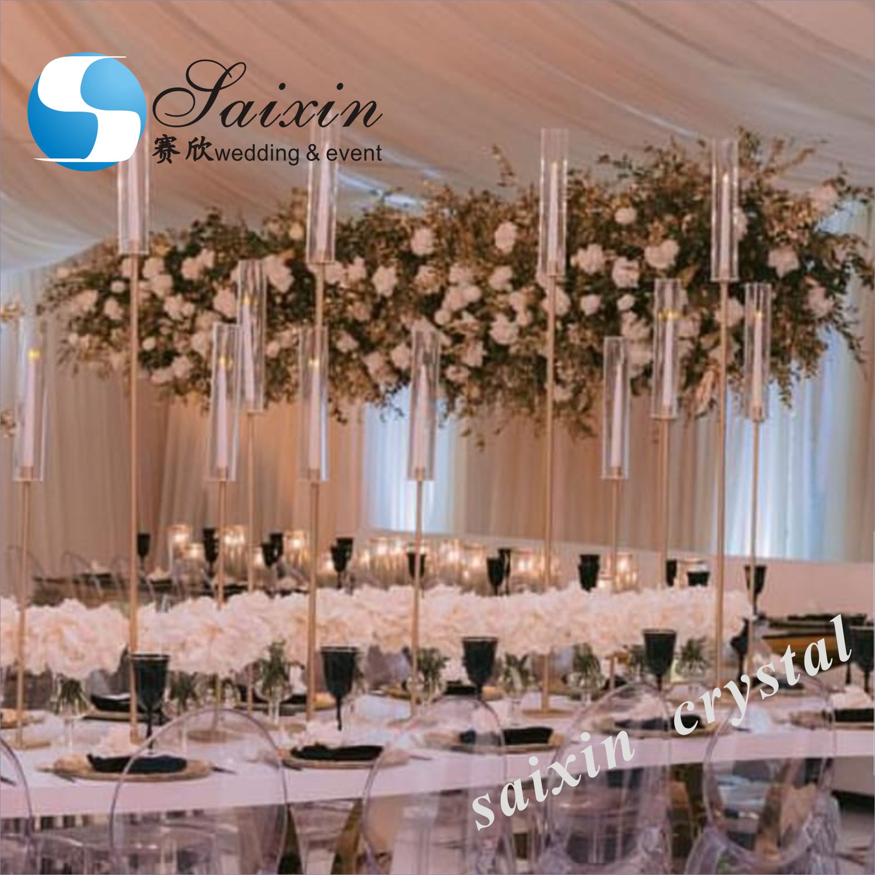 ZT-524 Luxury crystal glass red candelabras for wedding centerpieces