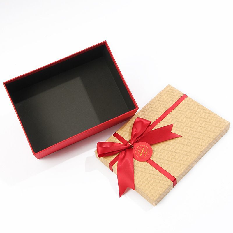 Ribbon Bow Tie Lid and Base Carton Box, Luxury Gift Paper Packaging Boxes