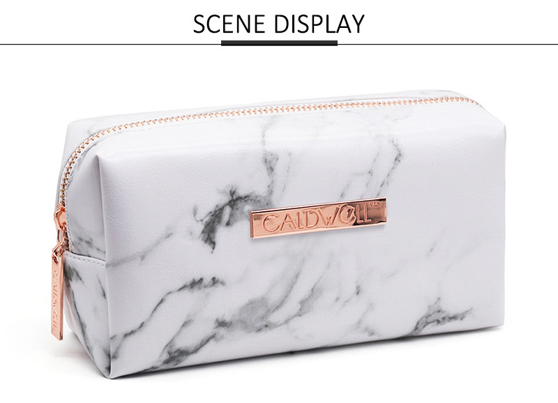 Fashion Custom Logo Portable White Marble Cosmetic Bag Luxury