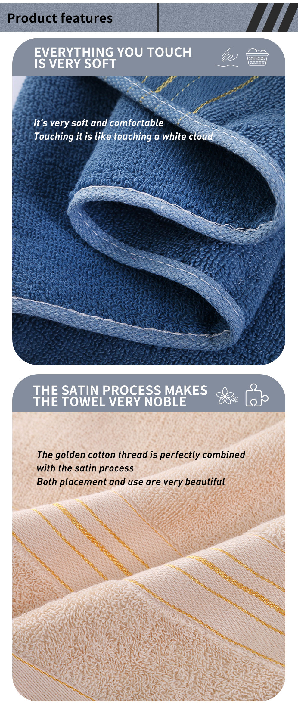 Golden Washable Household Towel made of 100% Cotton for Quick Drying and Absorbency