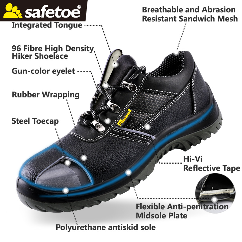 Cow Leather Men'S Steel Toe Waterproof Safety Shoes Work Boots Non Slip Oil Resistant Shoes UK3-13