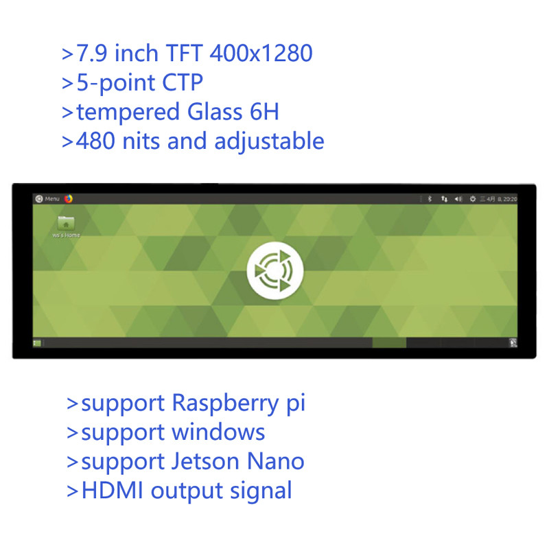 7.9 Inch Stretched Bar Type HD Monitor Raspberry Pi 4th Generation B Jetson Nano Display IPS With Capacitive Screen