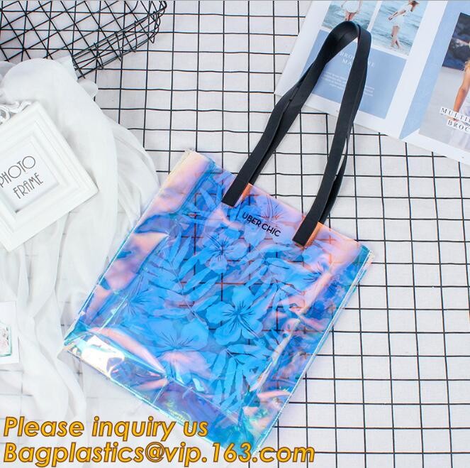 Factory Custom made Environmental PVC clear packaging toy storage handle bag,plastic tote packaging bag with handles fro