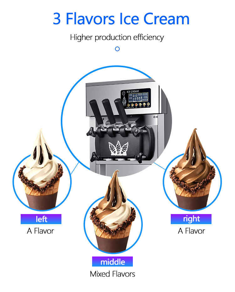 20L/H Automatic Soft Serve Ice Cream Machine for Business Prices Mix Hopper 4Lx2 Power W 1850