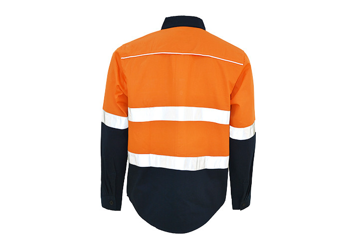 Durable Orange/ Navy Safety Work Clothes Reflective Work Shirts No Pilling