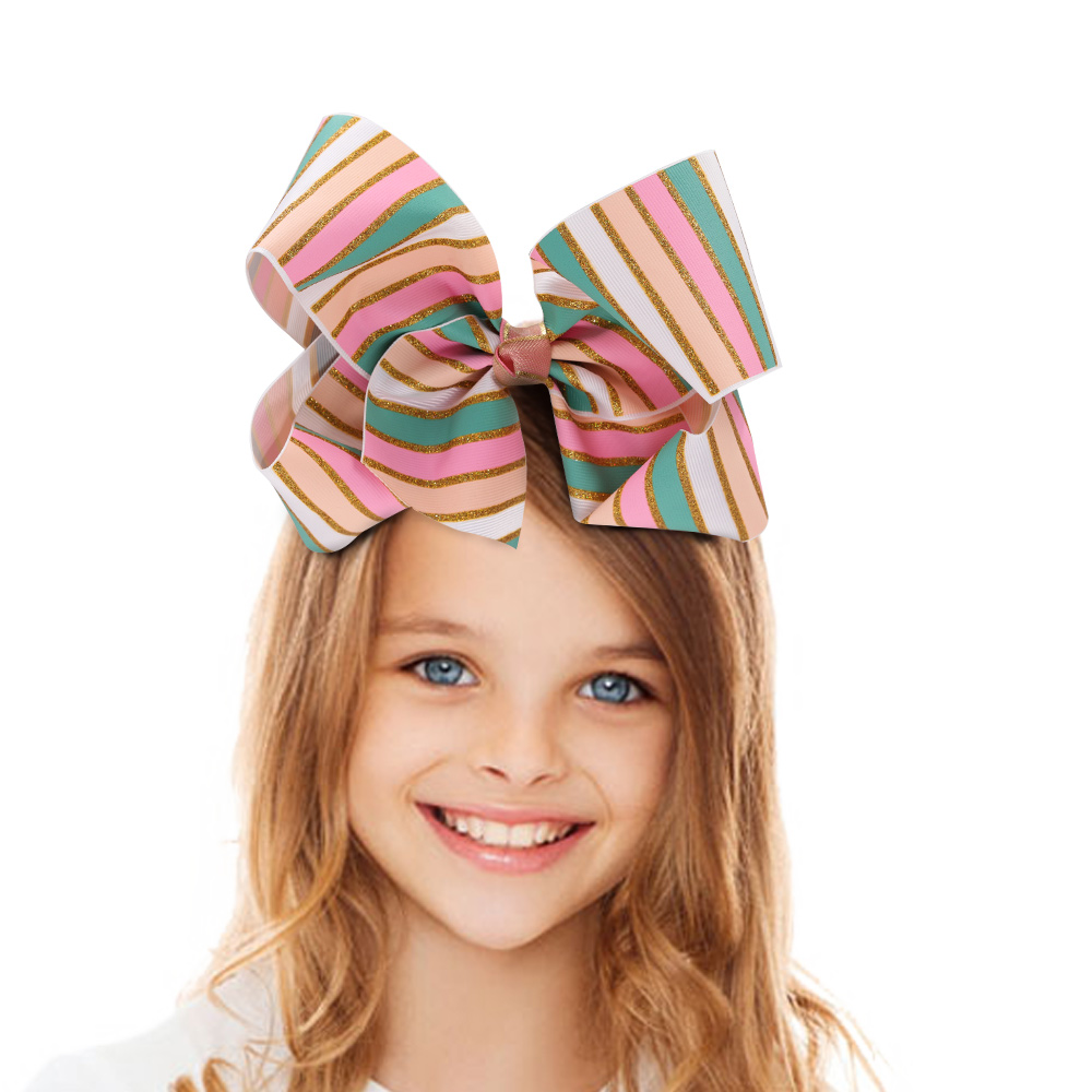 Baby Girls Use Glitter Hair Ribbon Stripe Patterned Double Face Style