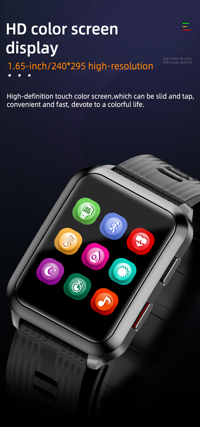 Body Temperature Blood Oxygen Smartwatch Medical Device IP67 with big screen