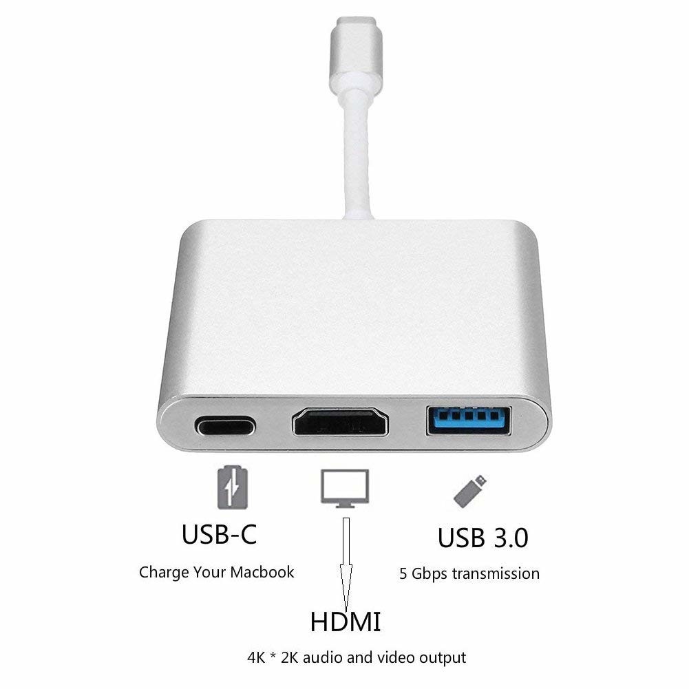 USB C to Adapter, USB 3.1 Type C to 4K Adapter with USB 3.0 and Charging Port for MacBook Chromebook Pixel
