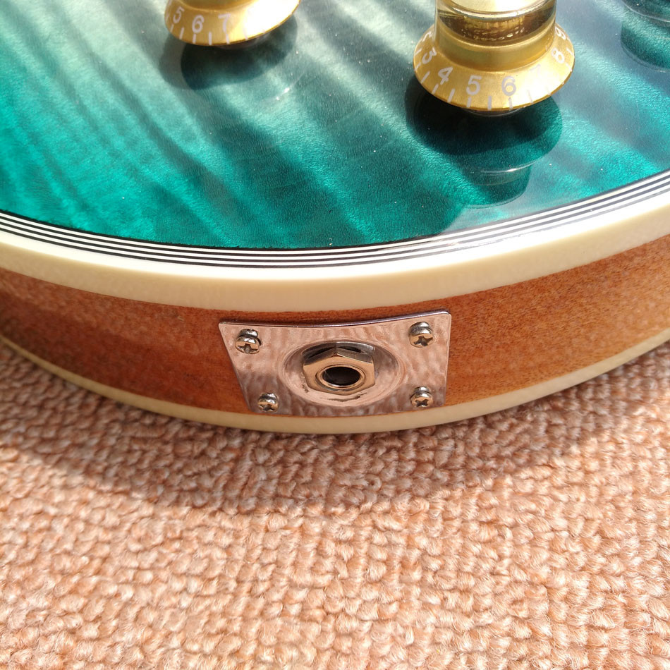 New style high-quality custom LP electric guitar, Green&blue Flame Maple Top Rosewood fingerboard electric guitar, free